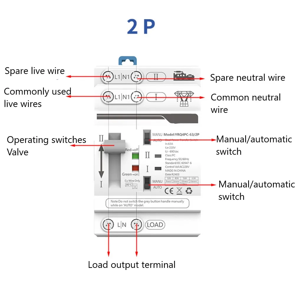 Convenient Switching 63A 220V Transfer Switch Advanced Technology Dual-power Capability During Power Emergencies