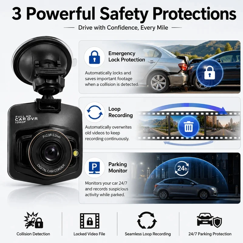 Car Recording 1080P Car DVR Dash Cam for Cars Camera HD Video Recorder for Vehicle Dvrs Night Vision Parking Vehicle Camera
