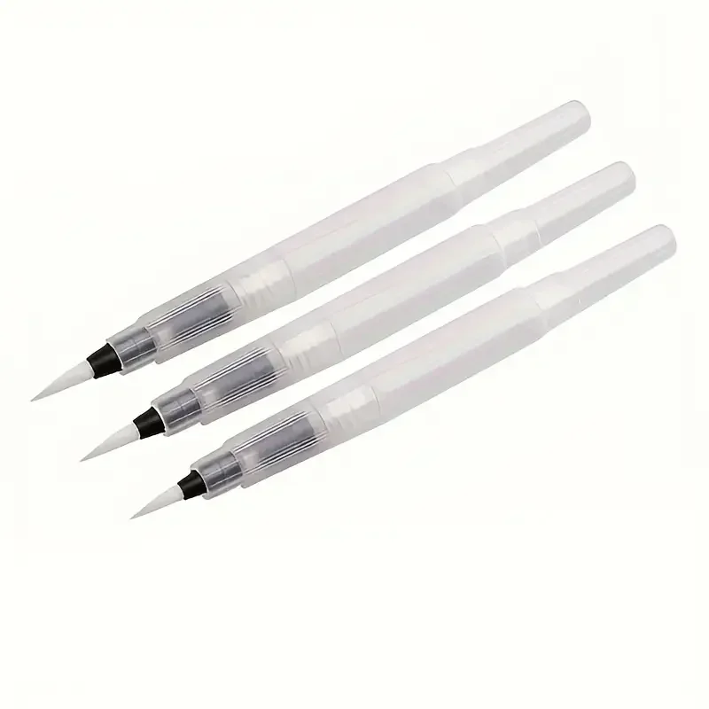3Pcs Refillable Water Brushes - Fine Tip for Watercolor Lettering & Calligraphy Portable Travel Soluble Color Art Supplies 12cm
