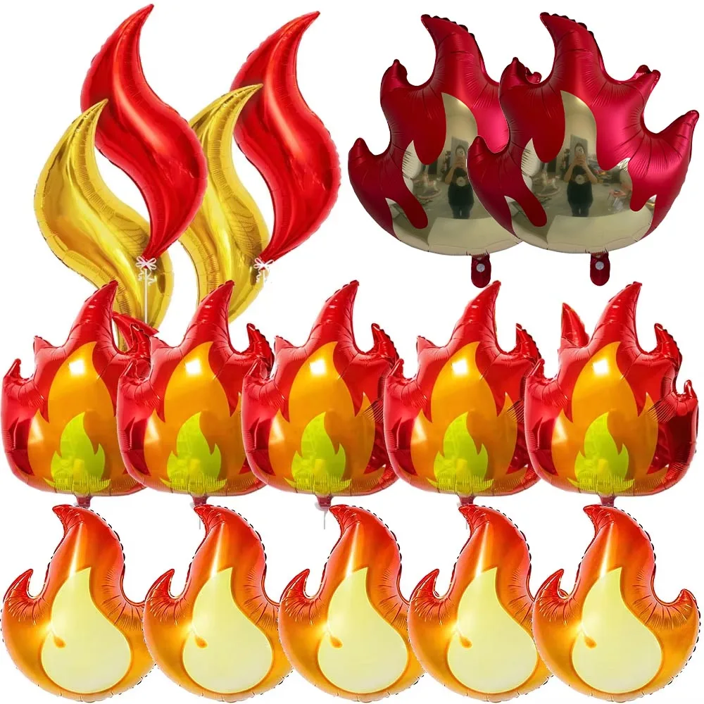 Feuer-Form-Ballons, rote und goldene Flammen-Ballons für Feuerwehr-Geburtstagsdekoration, Flammen-Dekoration für Feuerwehrmann-Geburtstagsparty-Zubehör – Detail 2