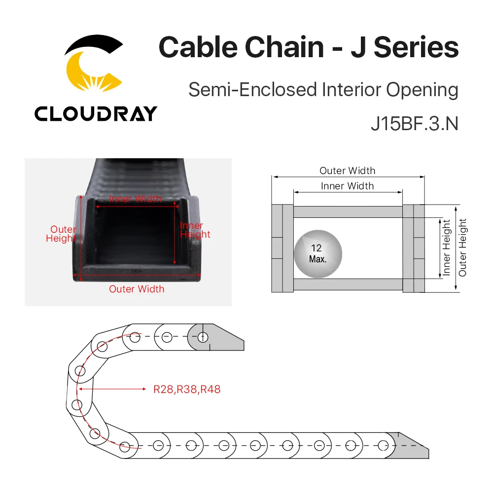 Cloudray Cable Chain Semi-Enclosed Interior Opening 15x15 15x20 15x30 Drag Plastic Towline Transmission Machine Accessories