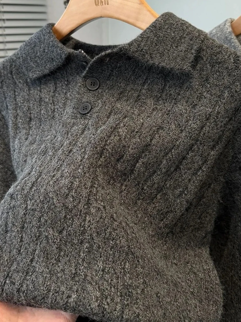 

Autumn Winter Thiened Collar Sweater Casual Comfortable Warm Knitted irt New 2025 Lazy Sle Youth M Top