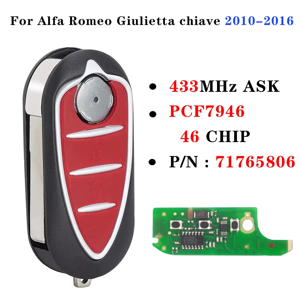 71765806 Remote Key  433MHz  For Alfa Romeo Giulietta chiave 2010 2011 2012 2013 2014 2015 2016