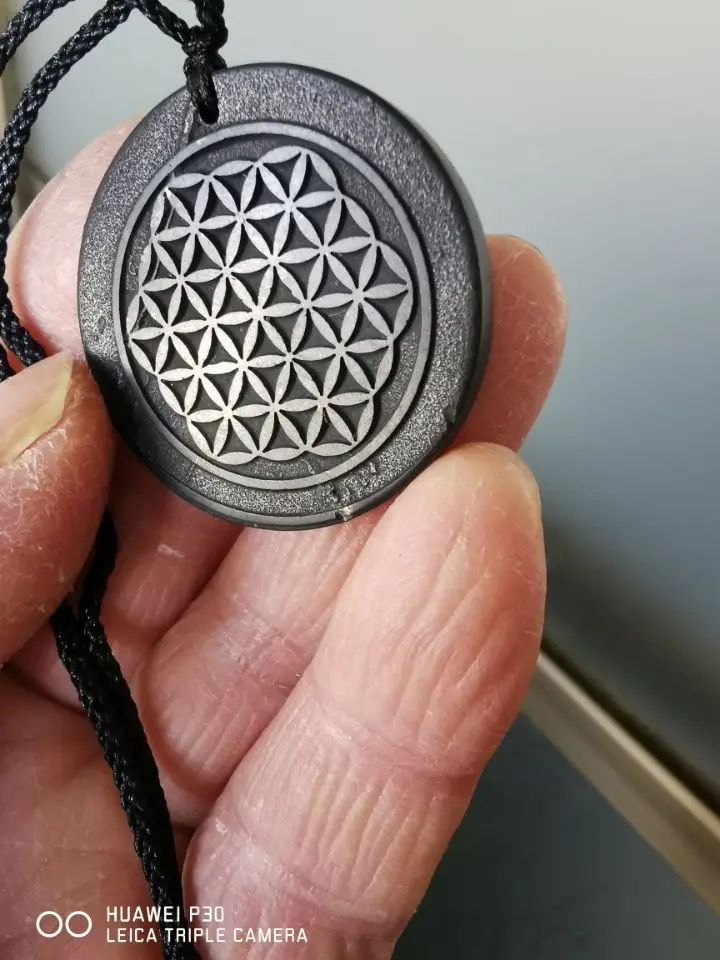30mm Shungite Stone  with Flower of Life Engraving Black Stone