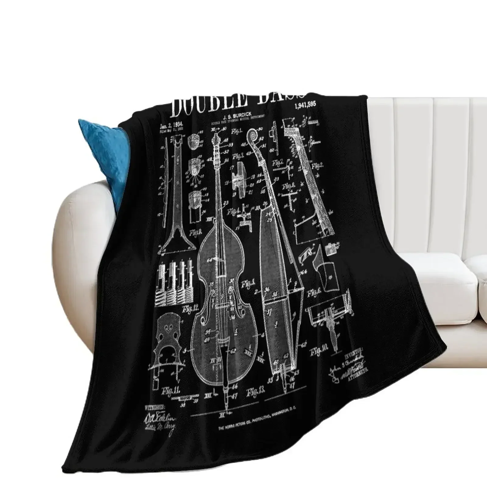 Double Bass Player Bassist Musical Instrument Vintage Patent Throw Blanket Cute Luxury Throw Blankets