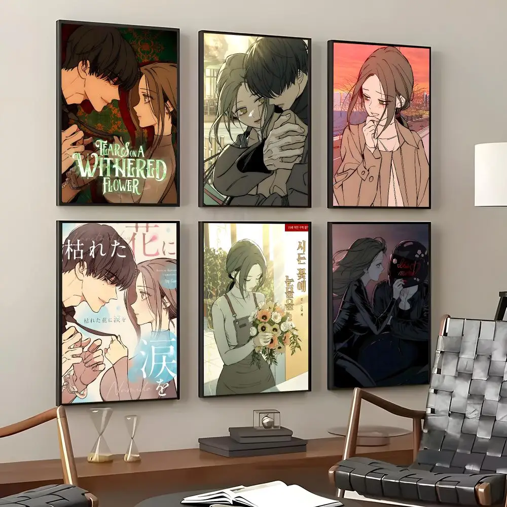Anime Tears on a Withered Flower Poster Self-Adhesive Waterproof Wall Stickers, Coffee Bar Home Wall Decor