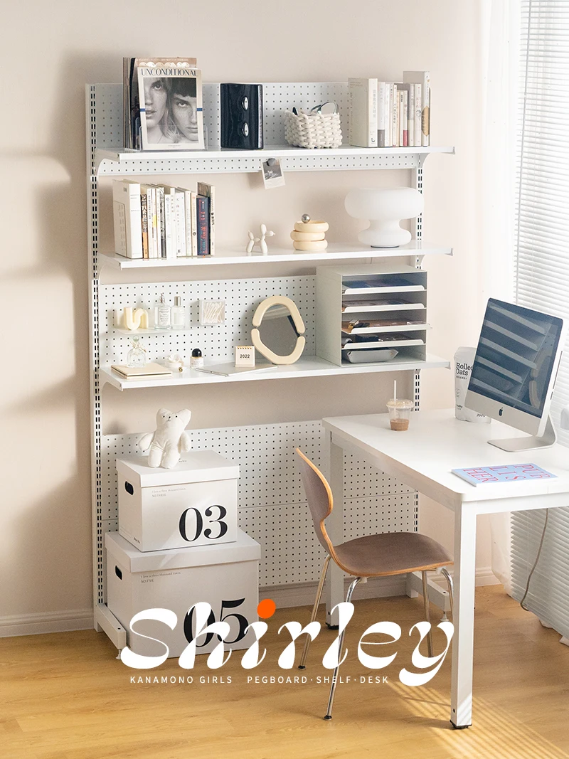 Hole board bookshelf, table bookcase, vertical floor display, learning and storage integrated desk shelf