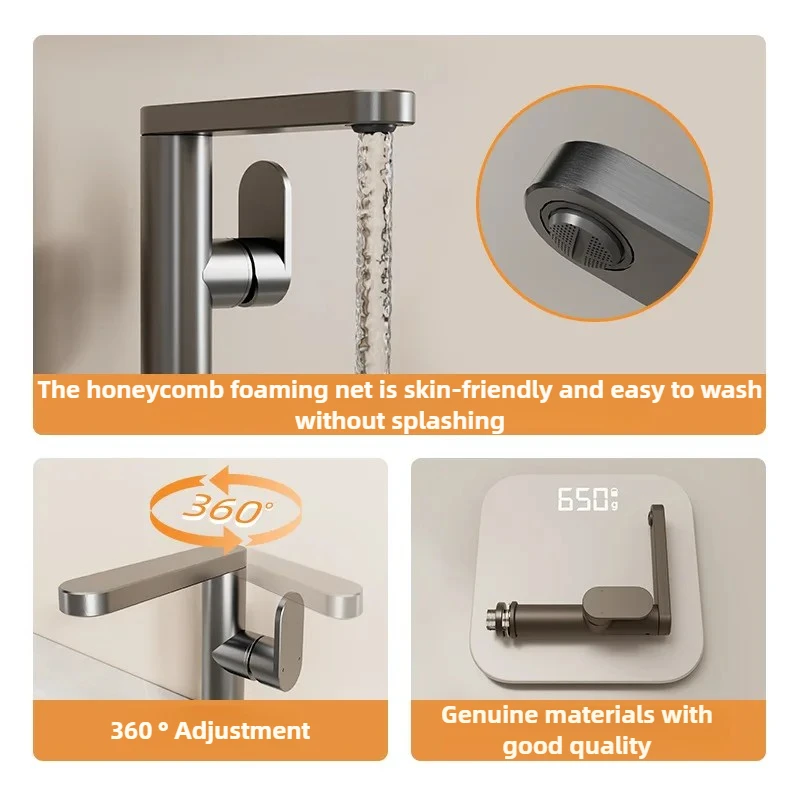 Grifo de lavabo de doble función caliente y fría con 360 °   Diseño antisalpicaduras con boquilla giratoria: grifo de agua creativo moderno para proyectos de hotel