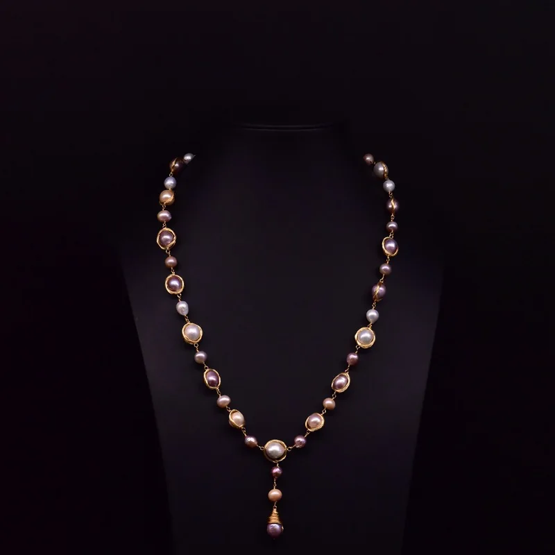 Natural Baroque Pearl Necklace, Vintage Handmade Design, Suitable Wearing With Sweaters