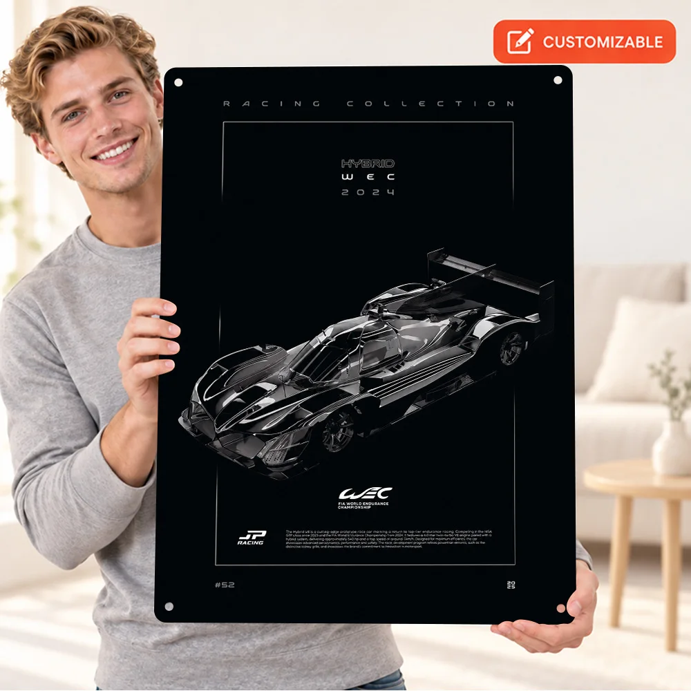 German M Hybrid V8 WEC 2023 Race Car Textured Metal Poster Customized Aluminum Sign Technical Graphic Design Wall Art For Study