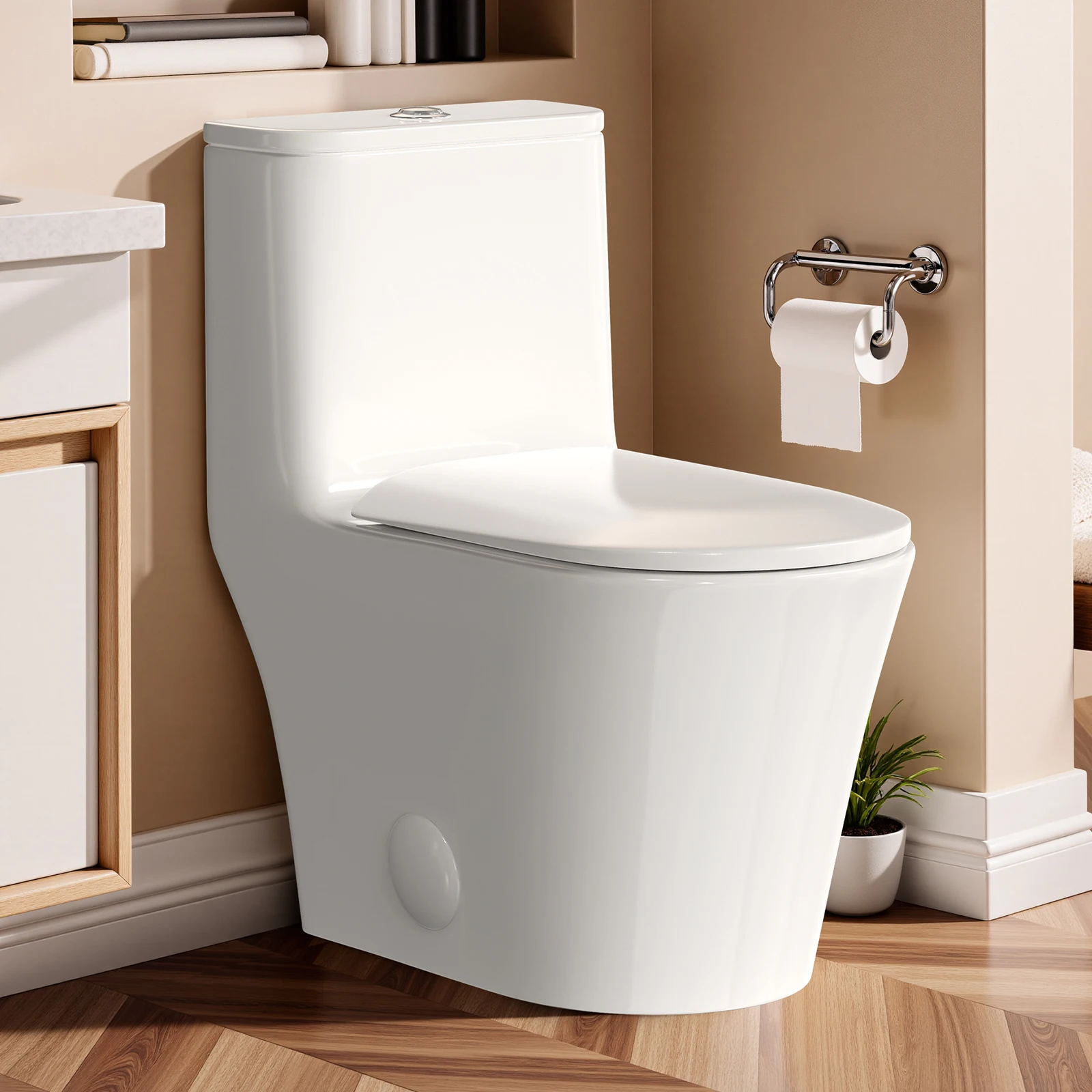 

Modern One Piece Toilet With Dual-flush Siphon Jet, 12 Rough In ,Soft-Close Seat & Lid, Minimalist Space-Saving Design T025