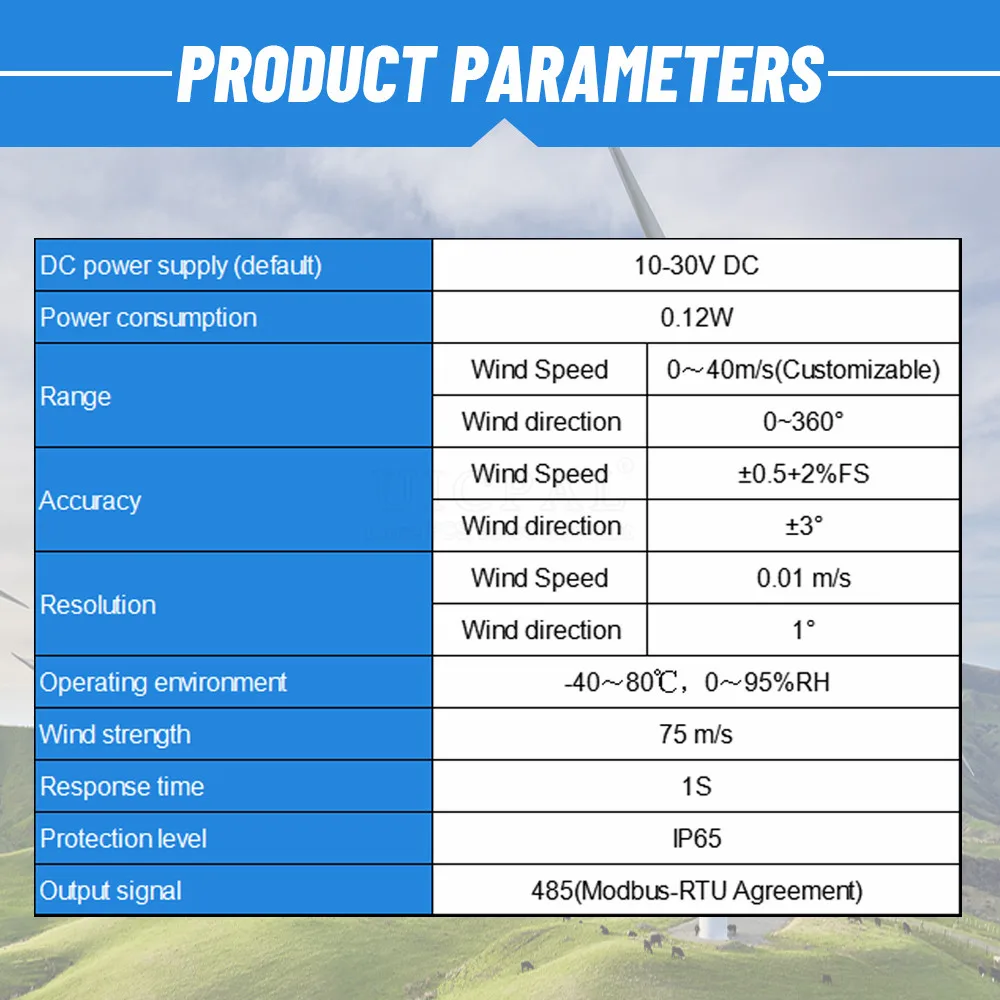 RS485 0-5V 0-10V 4-20mA Detection Weather Station Transmitter Output 0-40m/s Ultrasonic Wind Speed and Direction Sensor Module