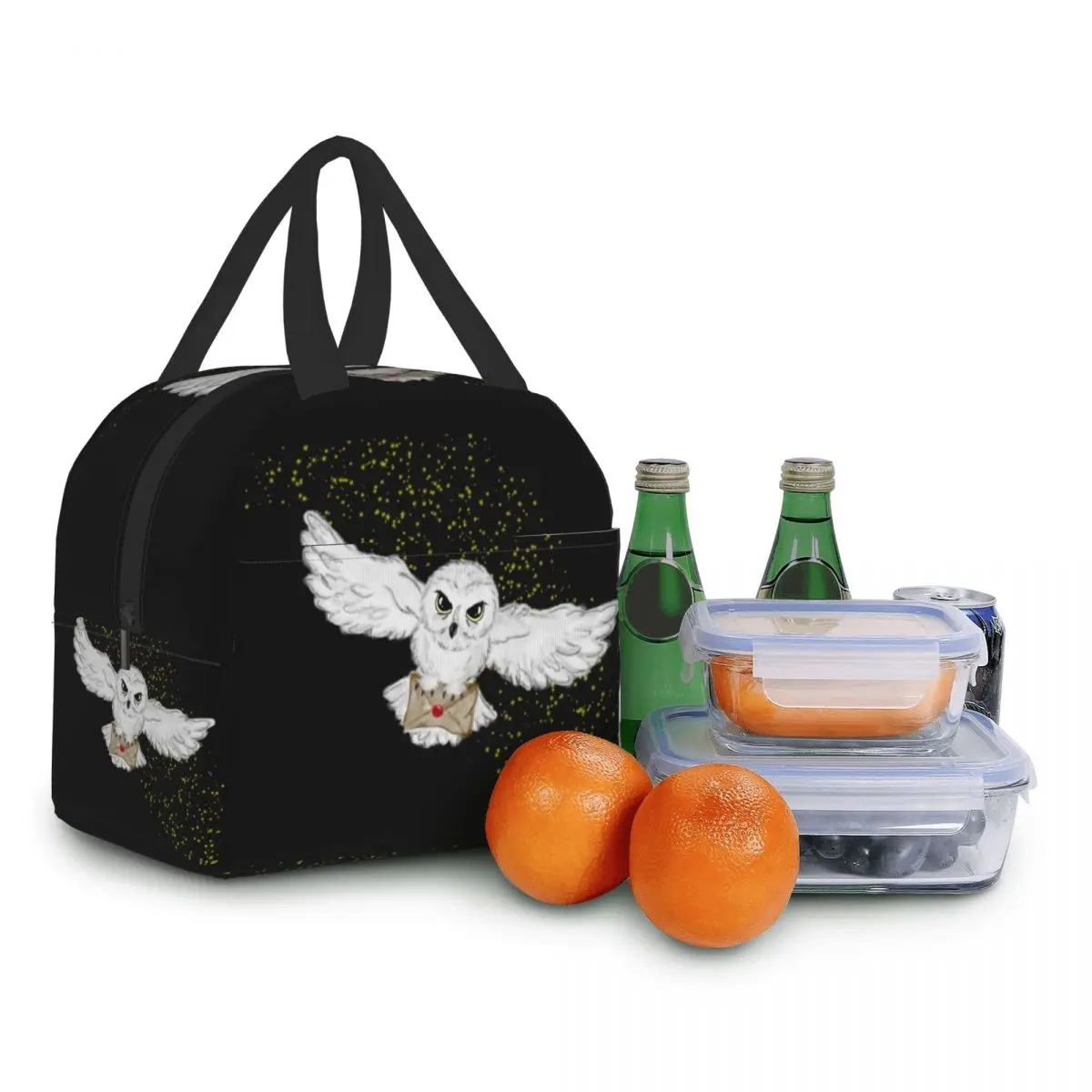 Halloween Owl Flight Thermal Insulated Lunch Bag Women Witch Magic Portable Lunch Tote for Work School Travel Storage Food Box