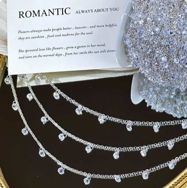 

Ice Clear White Zirconia Tassel Copper Chain for DIY Bracelet Necklace Decoration Chain Jewelry Making Making Chain