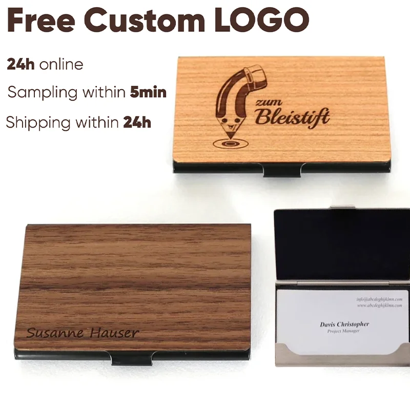 Бесплатная лазерная гравировка логотипа, черный орех, твердая древесина, коробка для визитных карточек, индивидуальный деревянный зажим, персонализированный карточный чехол, подарок для занятий Бесплатная лазерная гравировка логотипа, черный орех, твердая древесина, коробка для визитных карточек, индивидуальный деревянный зажим, персонализированный карточный чехол, подарок для занятий