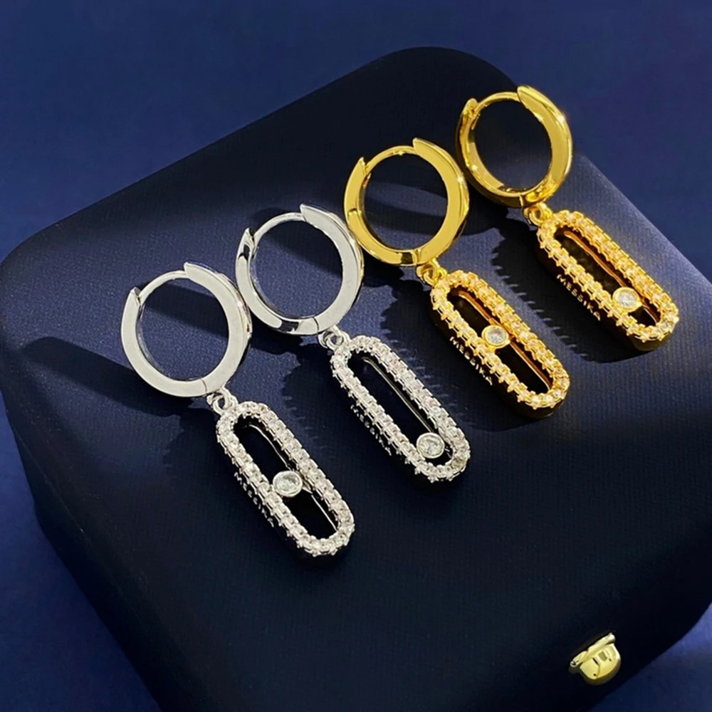 

High Quality Charm Design Single Sliding Diamond Drop Earrings for Women Exquisite Oval-Shaped Earring Wedding Jewelry