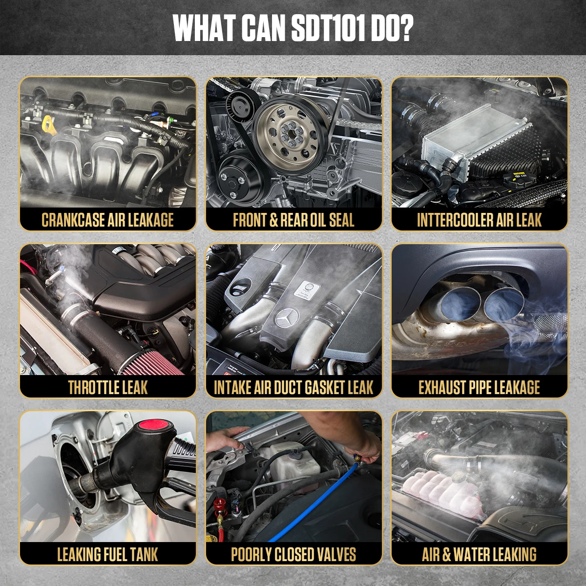 SDT101 12 В детектор утечки дыма масляная топливная трубка вакуумный детектор утечки авто EVAP система автоматические диагностические инструменты без насоса