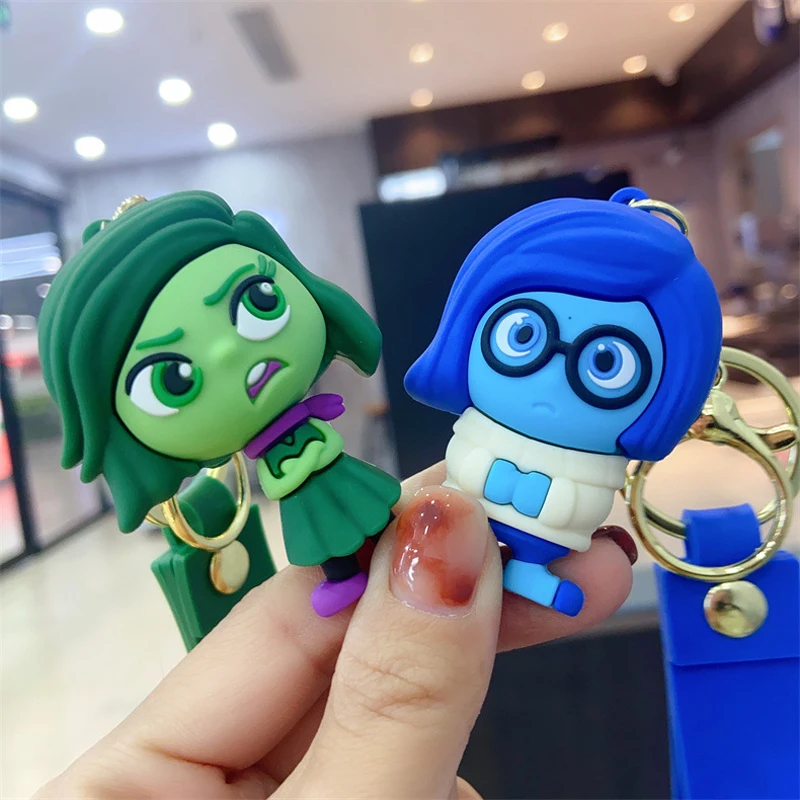 Gantungan kunci Model Anime Inside Out 2 Figure Joy Anger menghilangkan rasa takut karakter kartun liontin gantungan kunci Model boneka hadiah anak-anak
