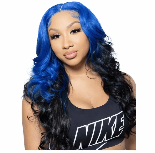 

oyal Blue Black Ombre Human Hair Wig 13x6 Lace Front Pre Plucked Body Wave Wig Colored Brazilian Virgin Hair Lace Frontal Wig