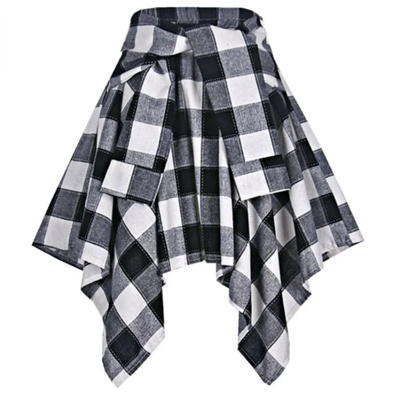 Plaid Skirt Women Pleated Lace-up Tie Mini Skirt Y2k Streetwear Harajuku Vintage Irregular Sports Street Women Fart Curtain