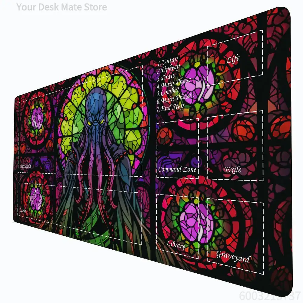 1PCS Stained Glass Cthulhu Zoned MTG Playmat Large Locking Edge Non-Slip Rubber Desk Mat for TCG Commander Game