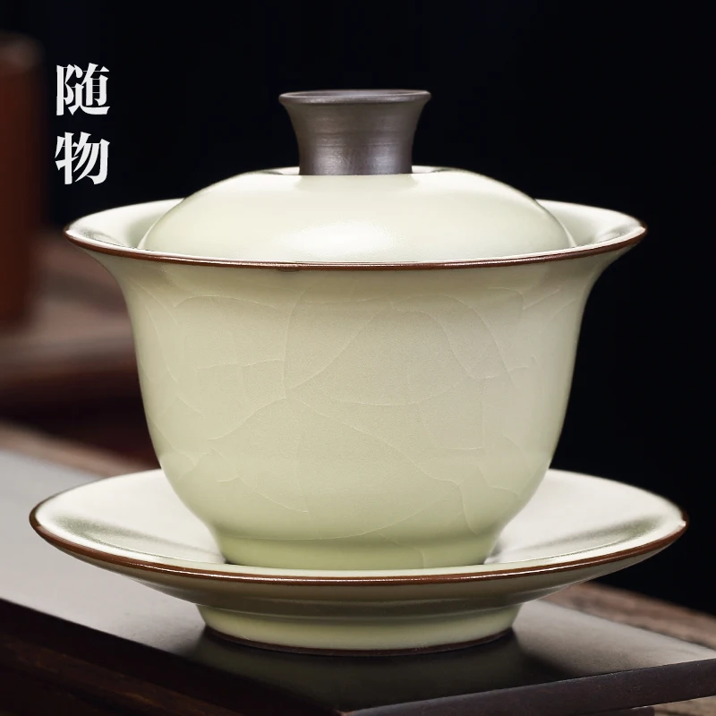 

Jingdezhen High End Ru Kiln Lid Cup Ceramic Making Sancai Bowl Single Slice Non Hot Kung Fu Tea Set