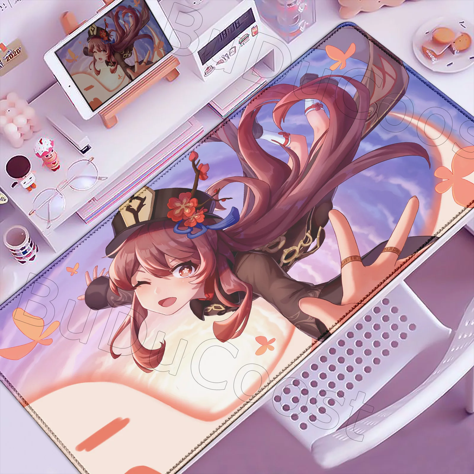 Genshin Impact Hu Tao Anime Mouse Pad Deskmat Pc Accessories Desk Protector Gamer Keyboard Pads Large Gaming Mousepad Rubber Mat