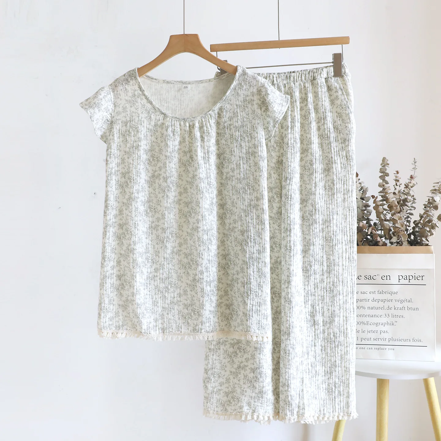 

Summer Pajamas for Woman Pyjamas Floral Thin 2PCS Short Sleeve Night Wear for Ladies 100% Cotton Home Suit Women's Sleepwear