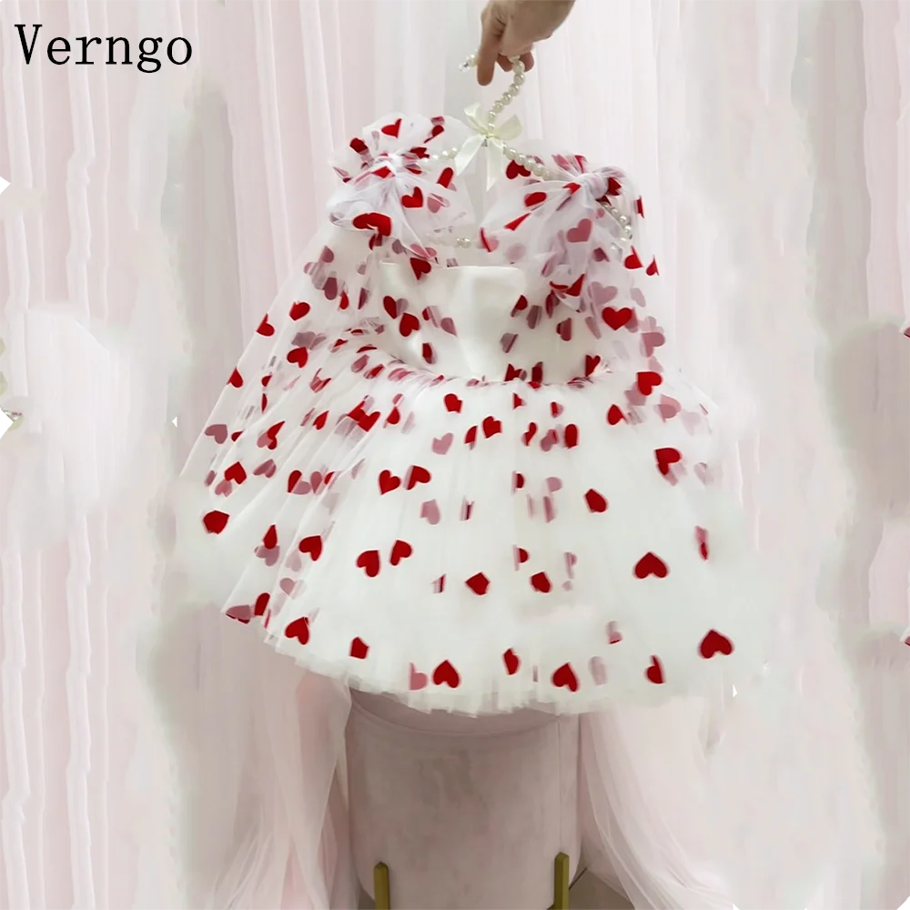 Verngo lvory Tulle Printed Girl Flowers Dress Sleeves A Line Ball Gowns Elegant Kid Birthday Party Dresses Customized