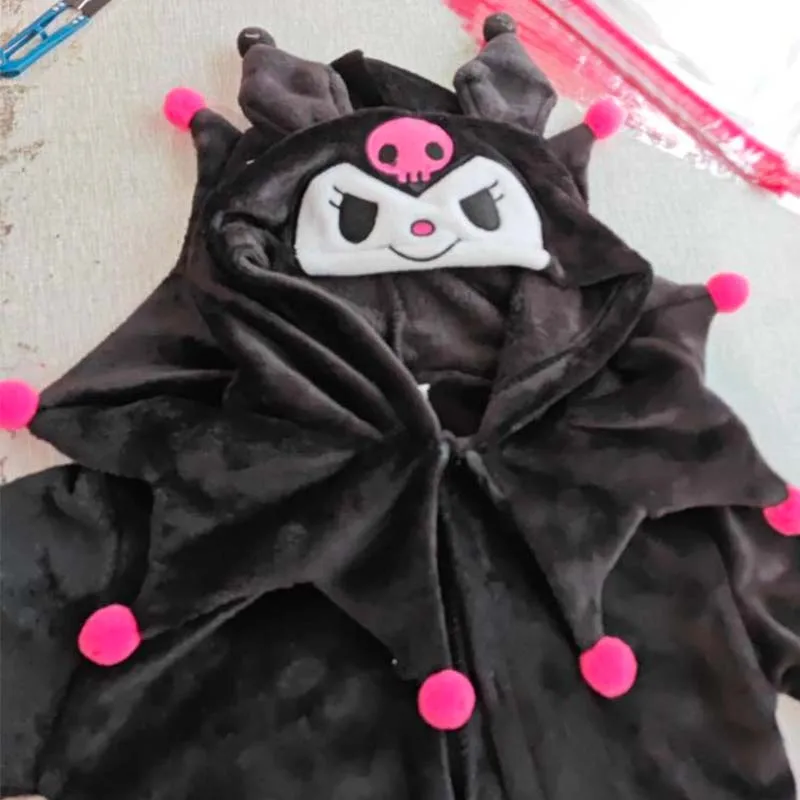 Anime MINISO Sanrio Kuromi Flannel Homewear Cosplay Women Kid Pajamas Halloween Cartoon Onesies Kawaii Cute Holiday Girl Gift