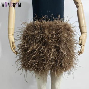 Real feather mini skirt, elastic waist sexy clothing, club, ...