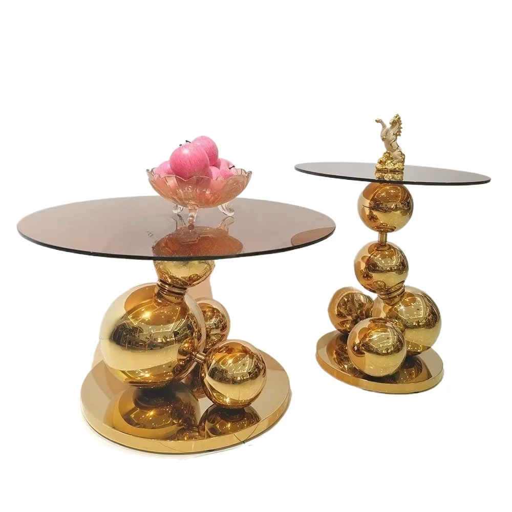 Living room furniture circular luxury metal Nordic center table intelligent tea table set