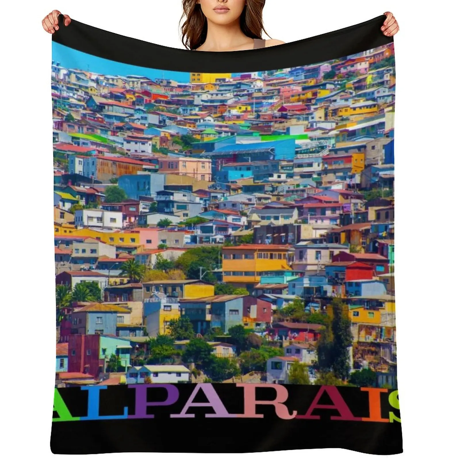 Valparaiso Travel Poster Throw Blanket blankets ands Sofa Beautifuls Blankets