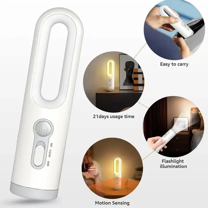 Motion Sensor LED Lanterna, abajur, Nightlights versáteis, portátil dormir luz para berçário, 2 em 1 Design