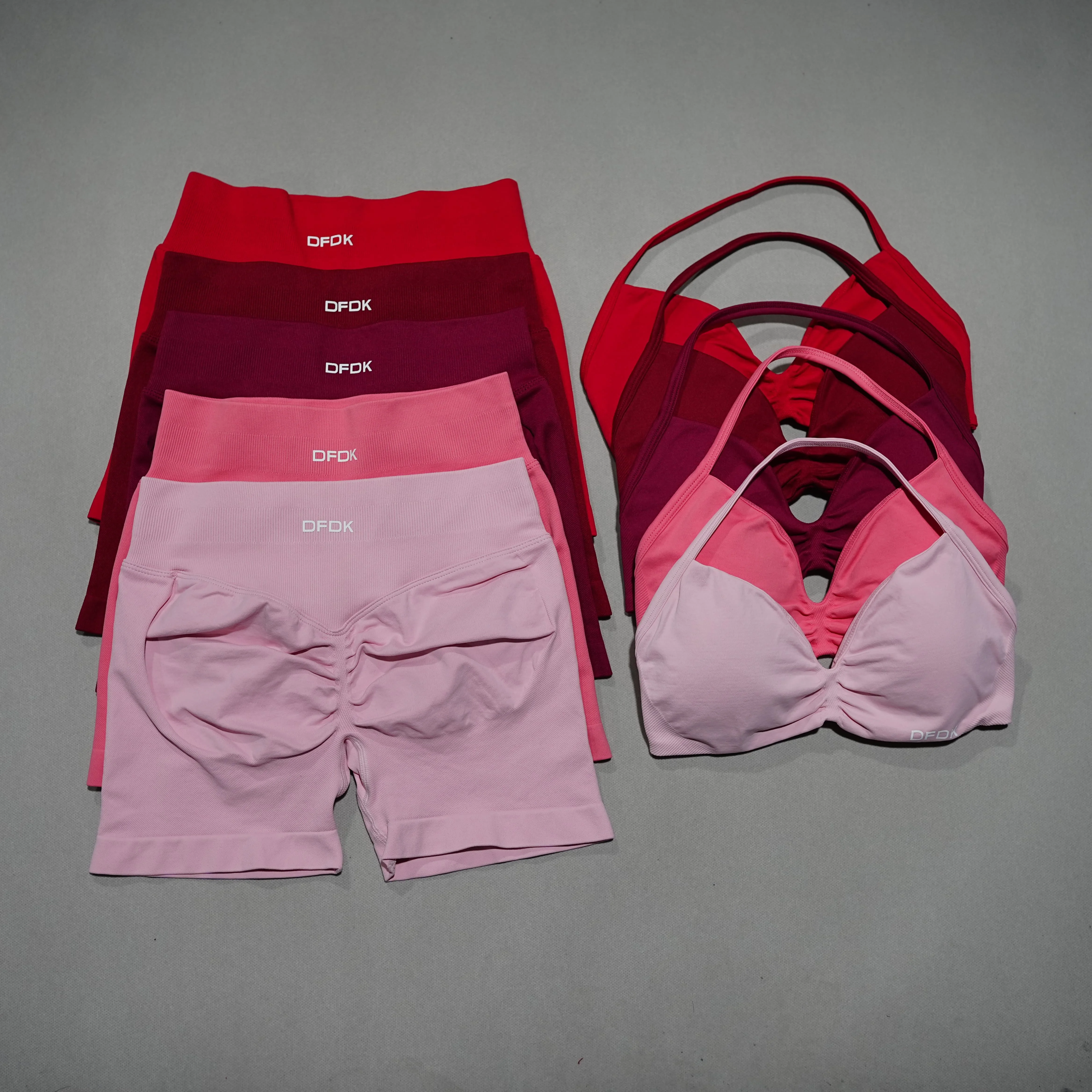 DFDK 2026 New Women 2PCS Seamless Fitness Set Lace Up Yoga Bra High Waist Short Leggings Cycling Running Gym Workout Activewear