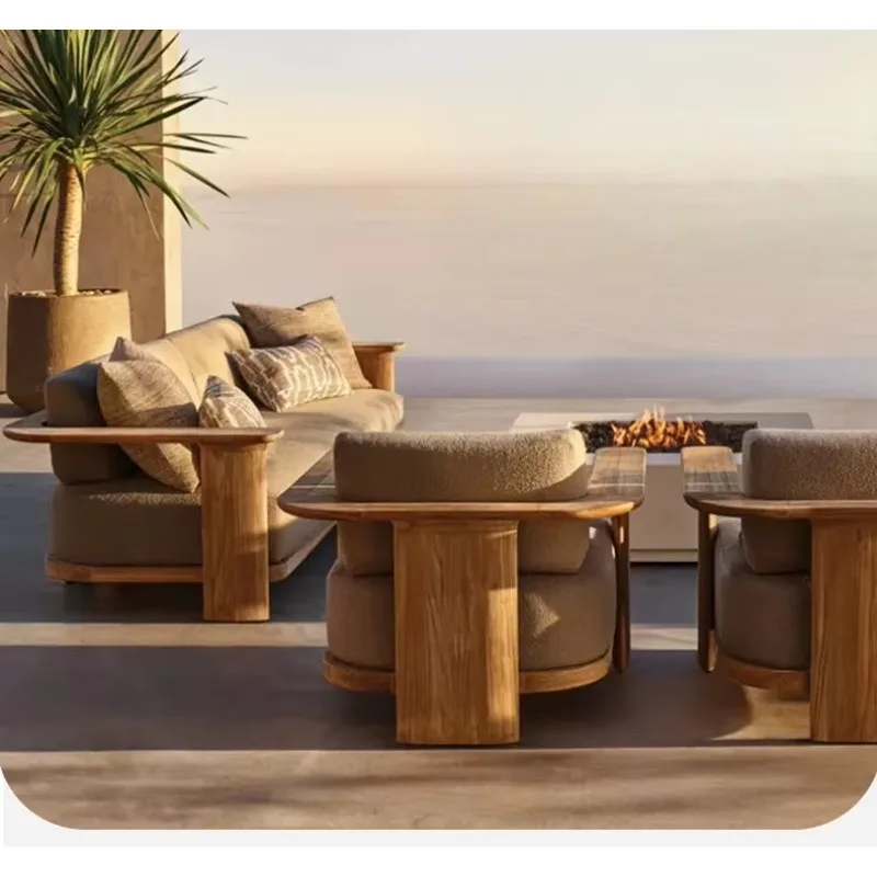 

ZQDZ Nordic Outdoor Sofa Courtyard Villa Garden Open-air Waterproof Sun Protection Outdoor Anti-corrosion Sofa Furniture