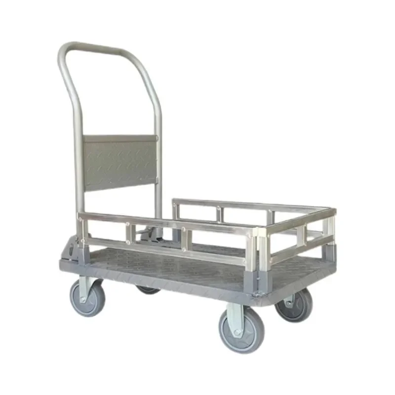 Steel plate pulling trolley, folding flatbed truck, four-wheel trailer, pushing goods silent handling thickened