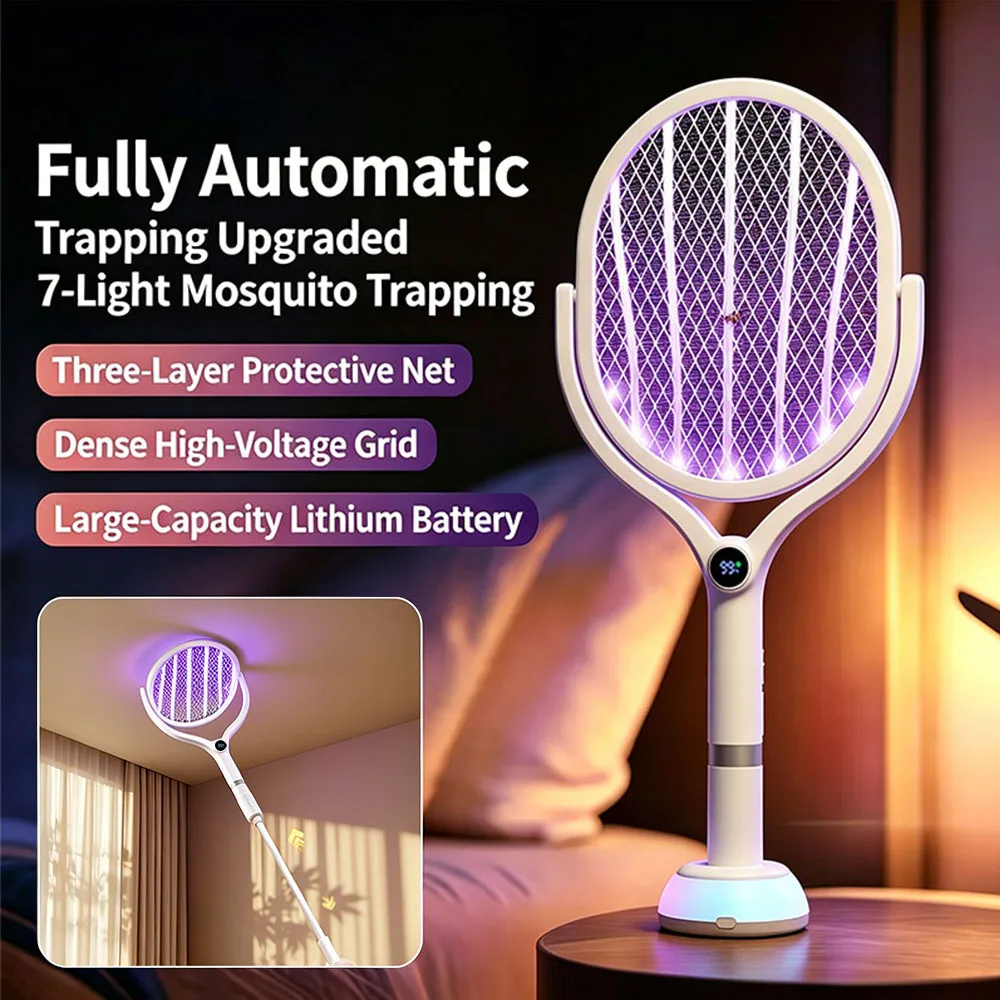 Electric Mosquito Swatter Brightness Display Type-C Rechargeable Insect Fly Zapper Mosquito Lamp Indoor Outdoor Pest Control