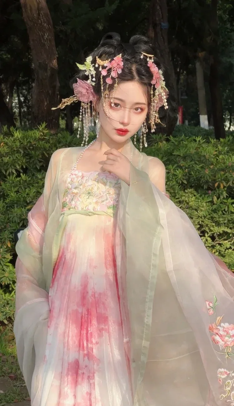 Chinese Hanfu Dress Women's Peony Flower Embroidery Large Sleeve Shirt Gods Tang Dynasty Spring Summer 2024 Vintage Hanfu Sets