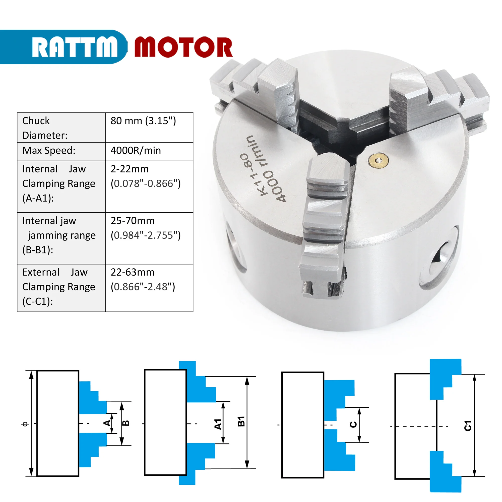 3 Jaw mechanical CNC lathe chuck self-centering K11 80mm 100mm Manual chuck Three chuck