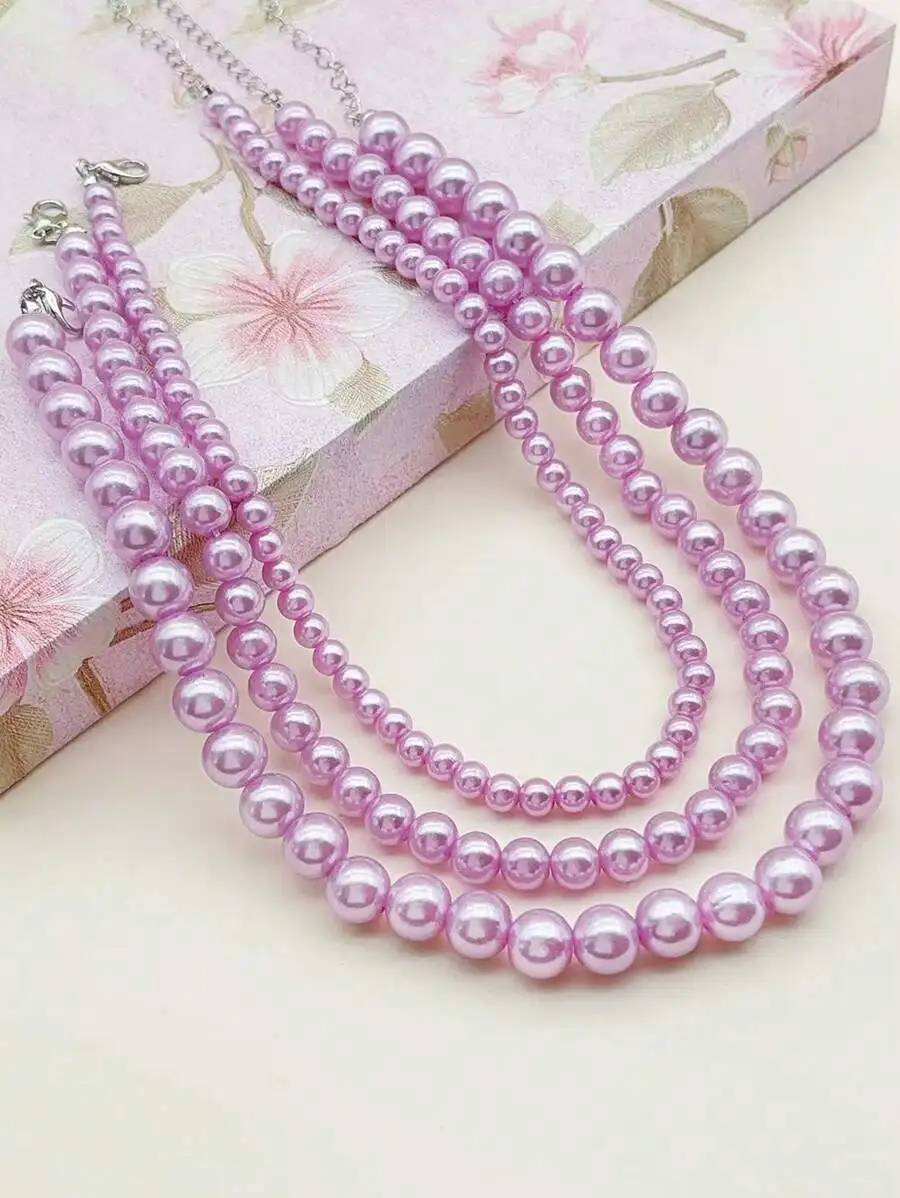 

3pcs Stacking Necklace Set Faux Pearl Blush Millennial Pink Women