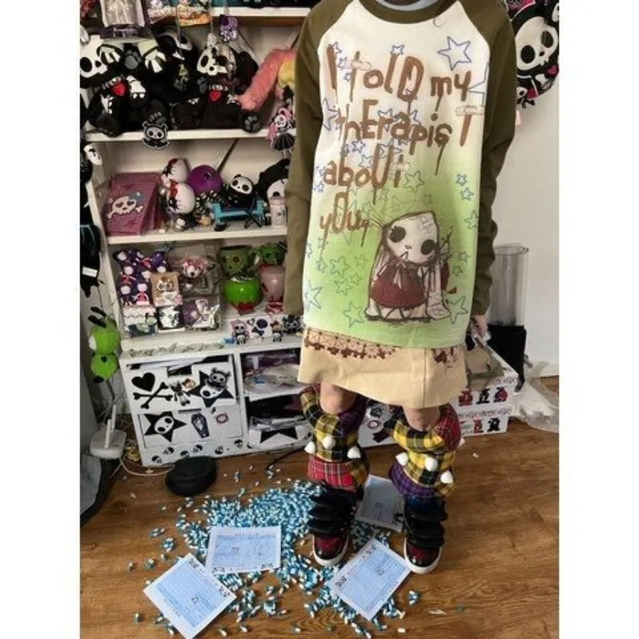 

Ropa De Mujer Kawaii одежда субкультурный мультфильм граффити с принтом панк толстовка с рукавами реглан топ с длинными рукавами футболка для пар