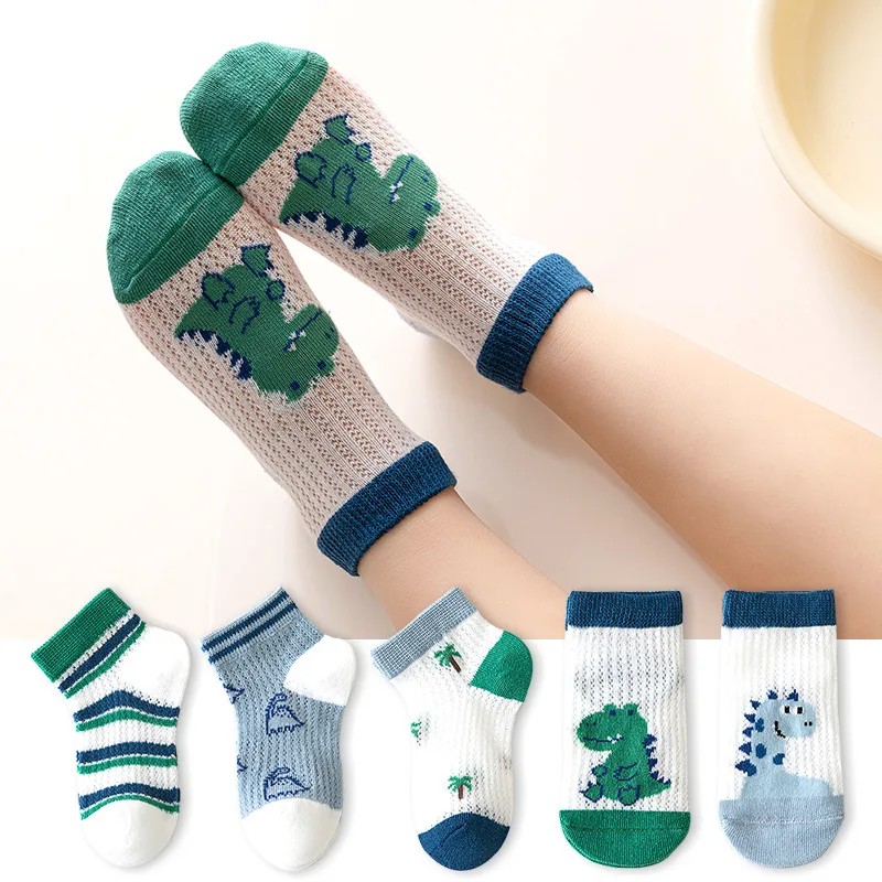 5Pairs/Lot Summer Children Socks Boys Girls Baby Fashion Cotton Solid Wild Soft Breathable Kids Casual Mesh Socks For 1-8Years