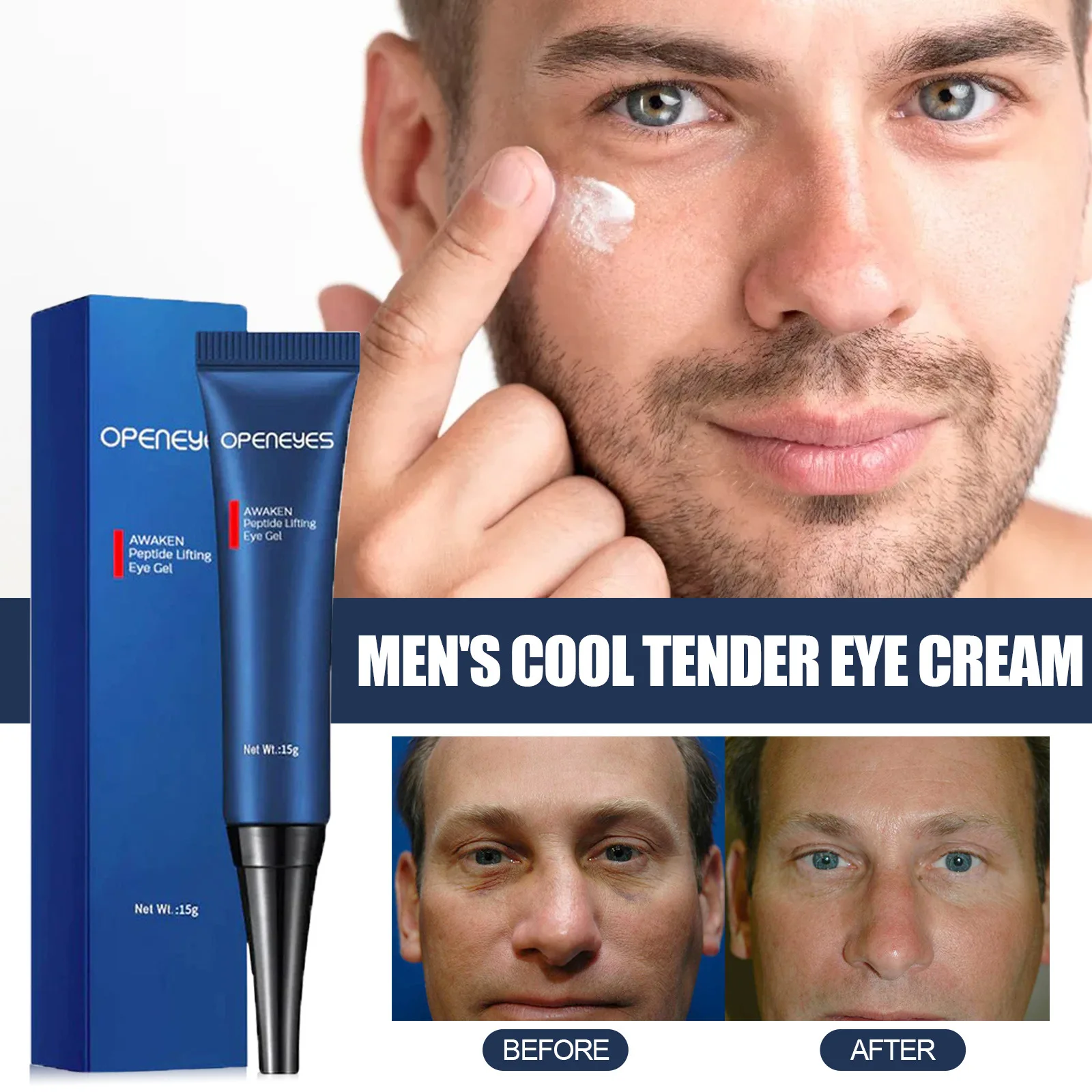 Men's Anti-Wrinkle Retinol Eye Cream Fade Fine Lines Anti Dark Circles Serum Remove Eye Bags Puffiness Anti-Aging Firm Eye Care