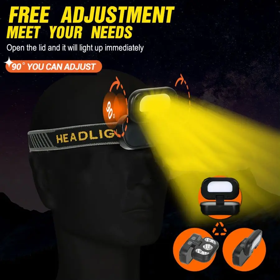 Multi-functional Intelligent Induction Headlamp Outdoor Waterproof Headlight Multiple Light Source USB Rechargeable Head Lamp