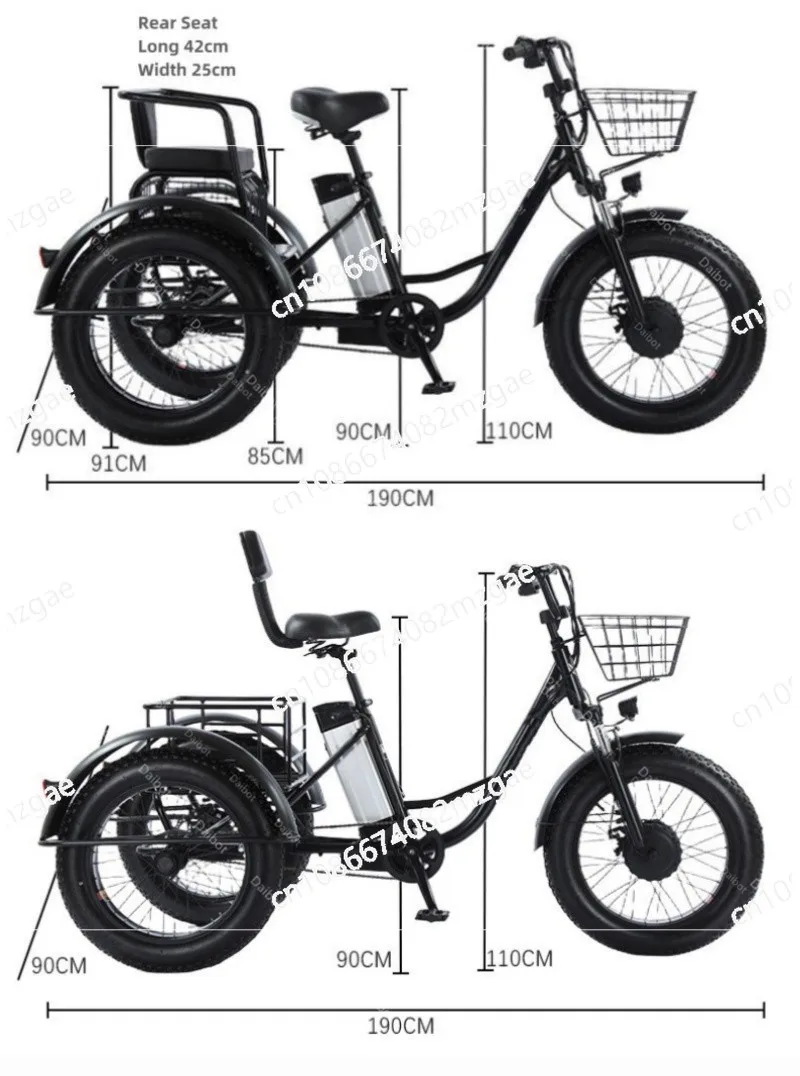 Three Wheeled Electric Cargo Bicycle for Men 20 Inch Fat Tire Strong Double Beam 500W 48V Snow Mountain Electric Tricycle
