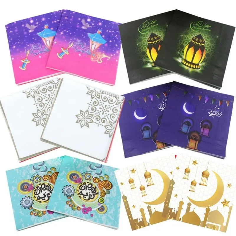 16/20pcs Ramadan Kareem Paper Tissue Ramadan Decoration 2023 Disposable Napkins Islamic Muslim Party Supplies Eid Decorations