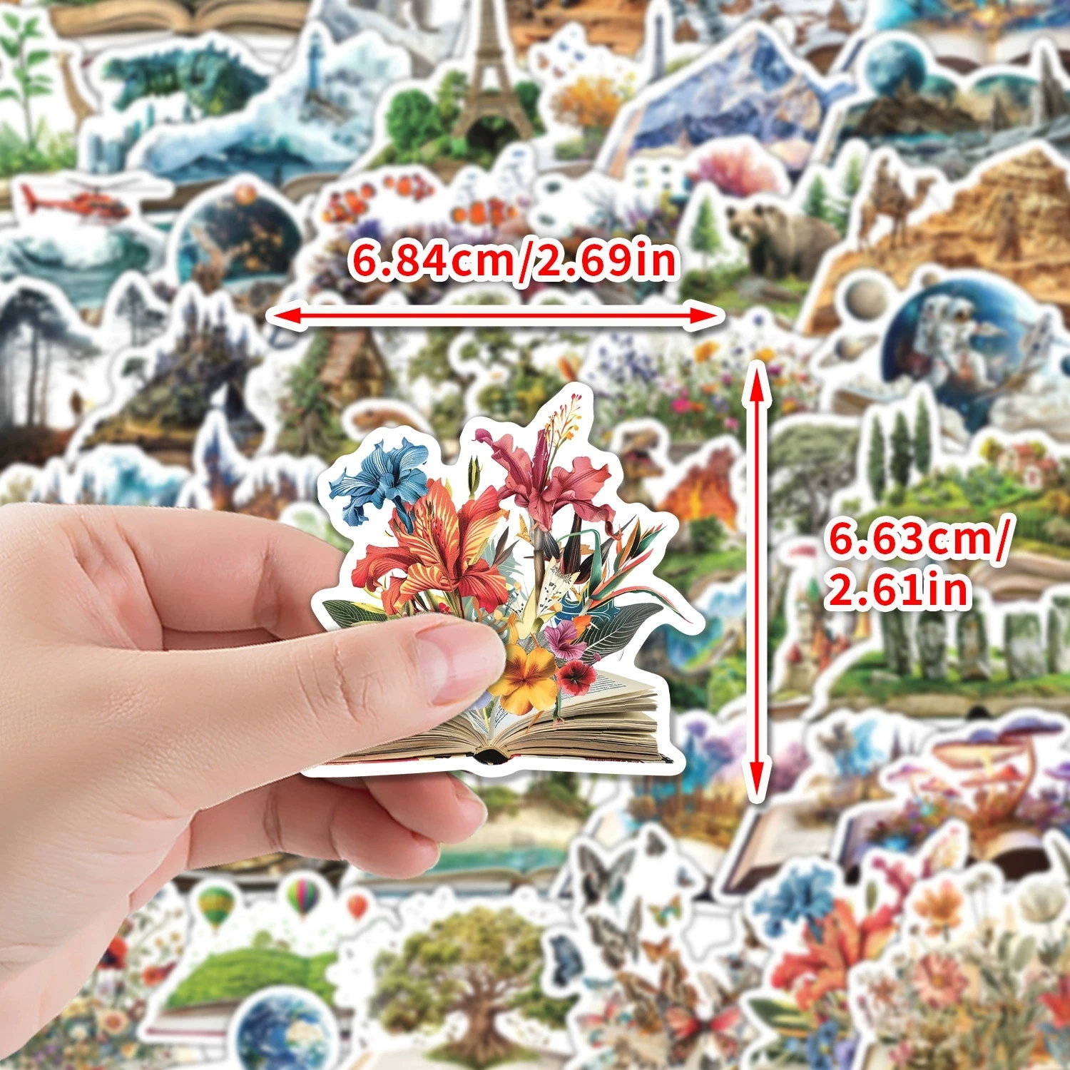 50 Pcs Cartoon World in Book Graffiti Stickers Waterproof Vinyl Decals for Water Bottle Phone Notebook Laptop Gift