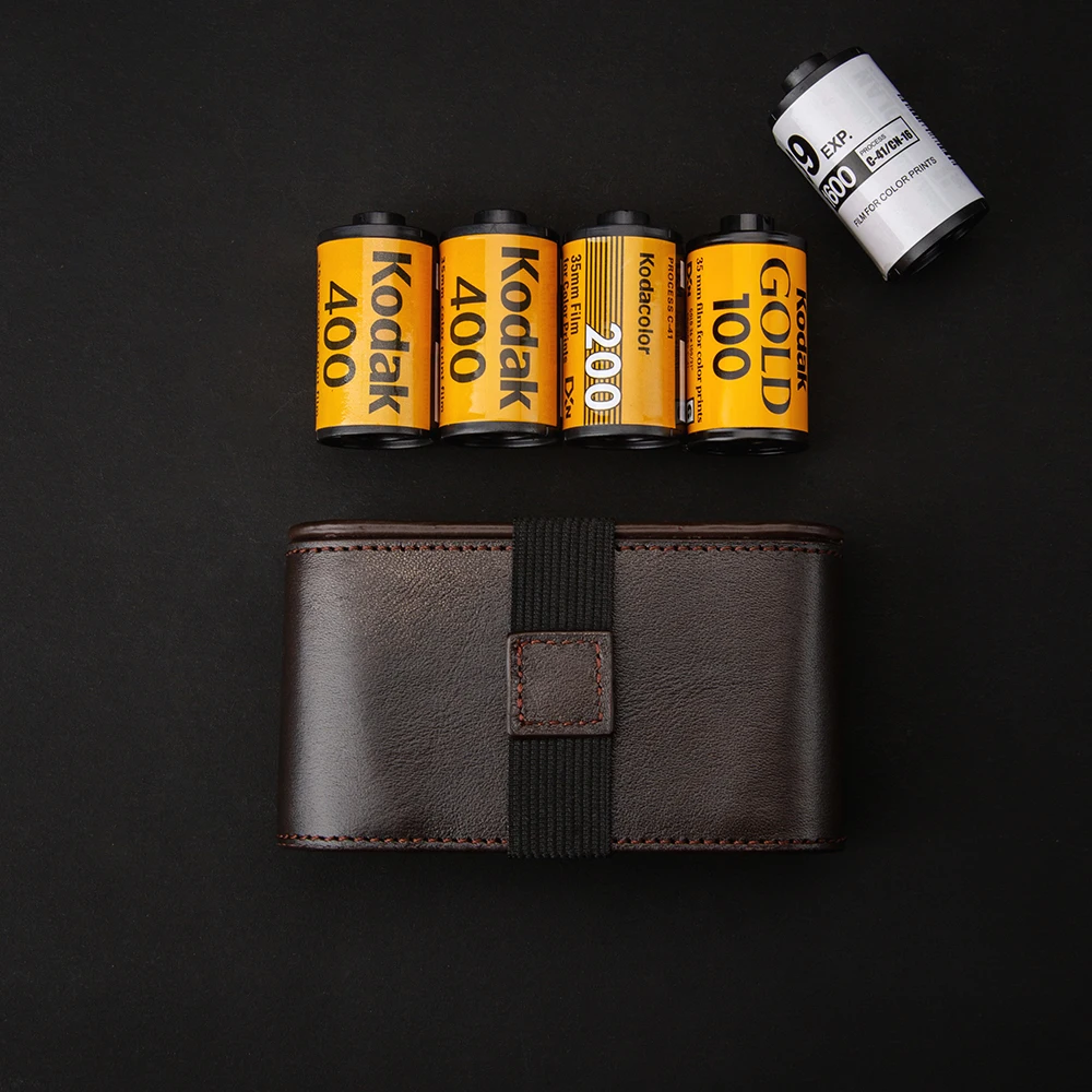 Capa de filme de couro genuíno 120/135/35mm, 4 rolos, 35 caixas de armazenamento para 135 35mm, caixa de filme 135 preto e branco, recipiente de filme colorido
