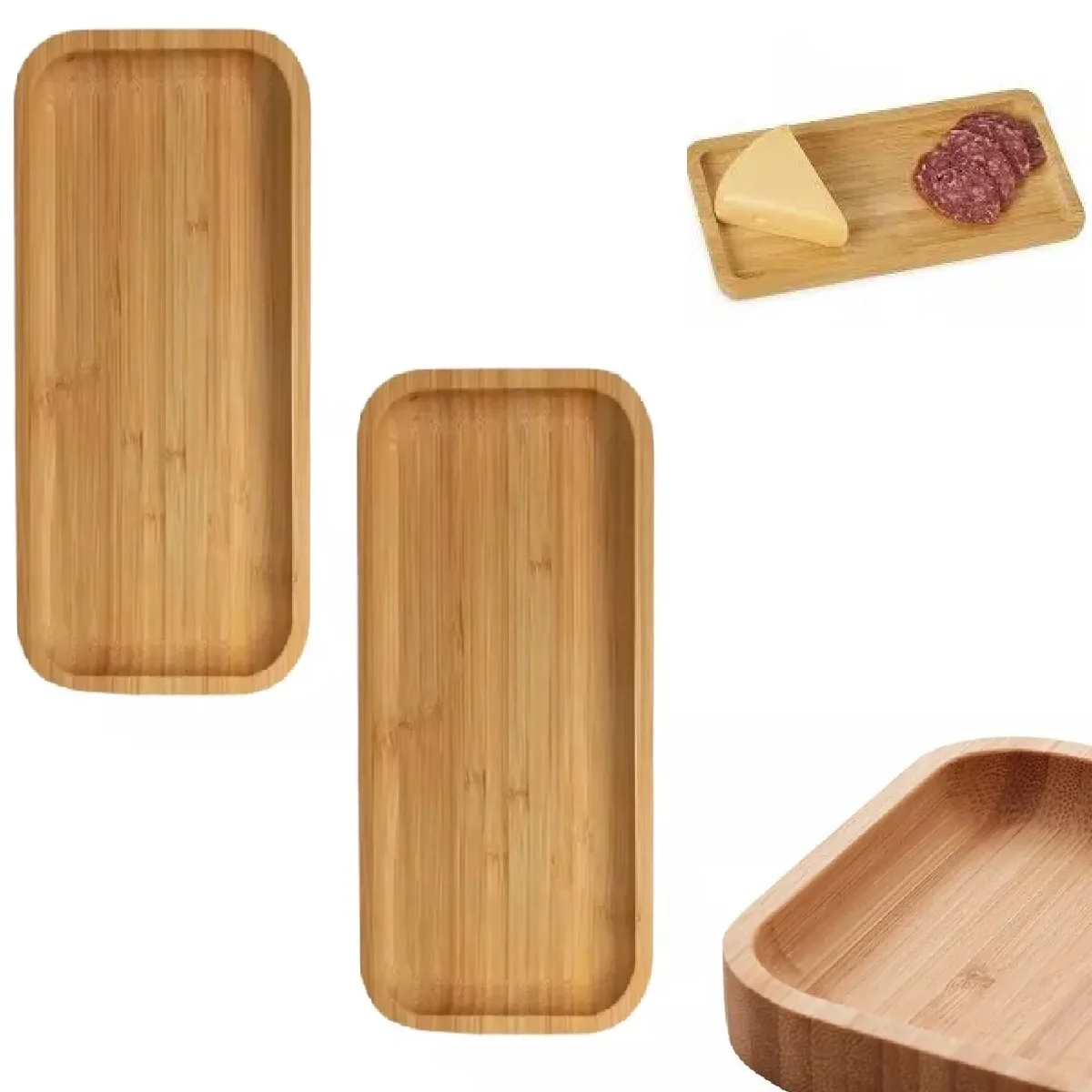 2 Trays Bamboo Rectangular Snack 20cm For Serving